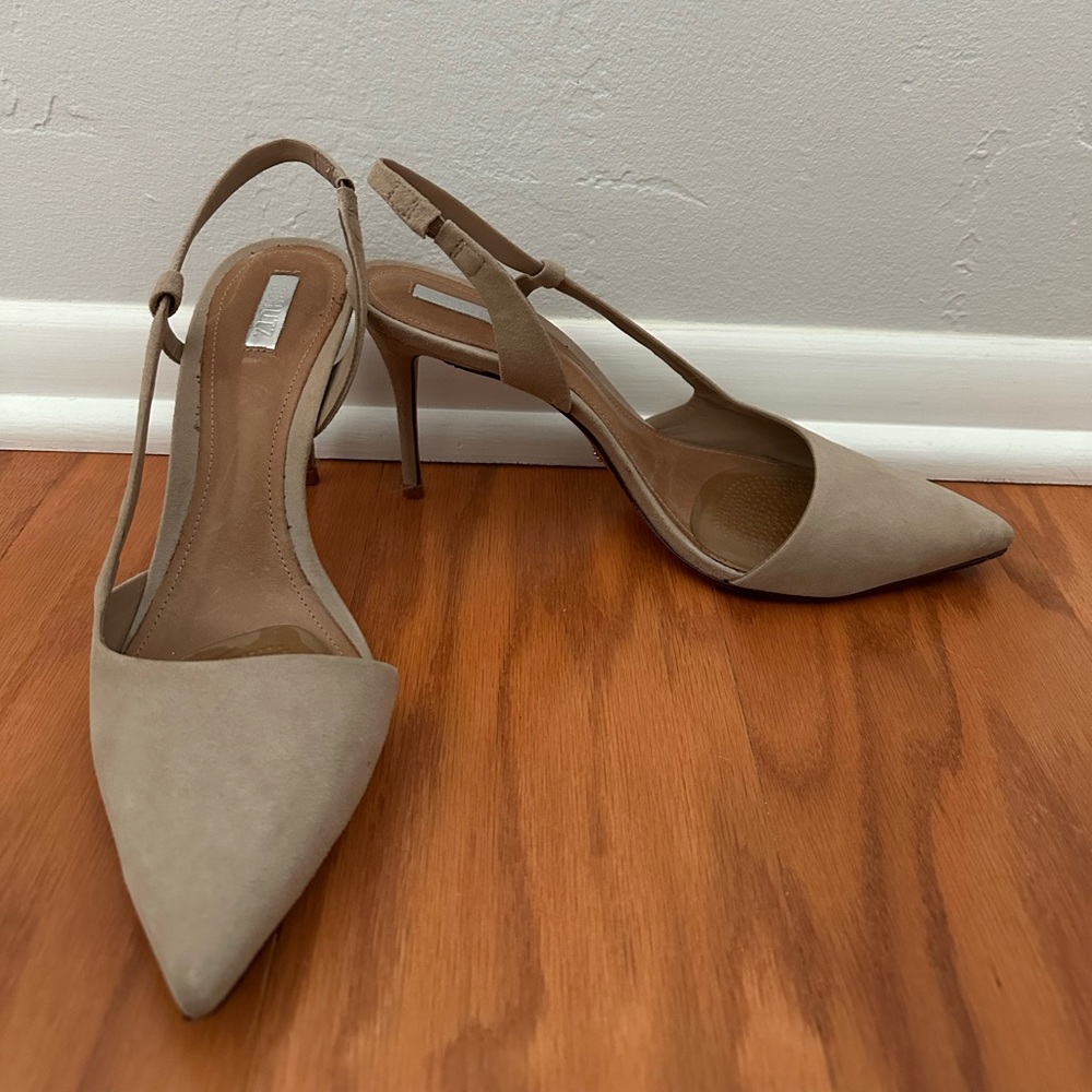 Elegant Tan Women's Slingback Heels - Picture 2 of 7